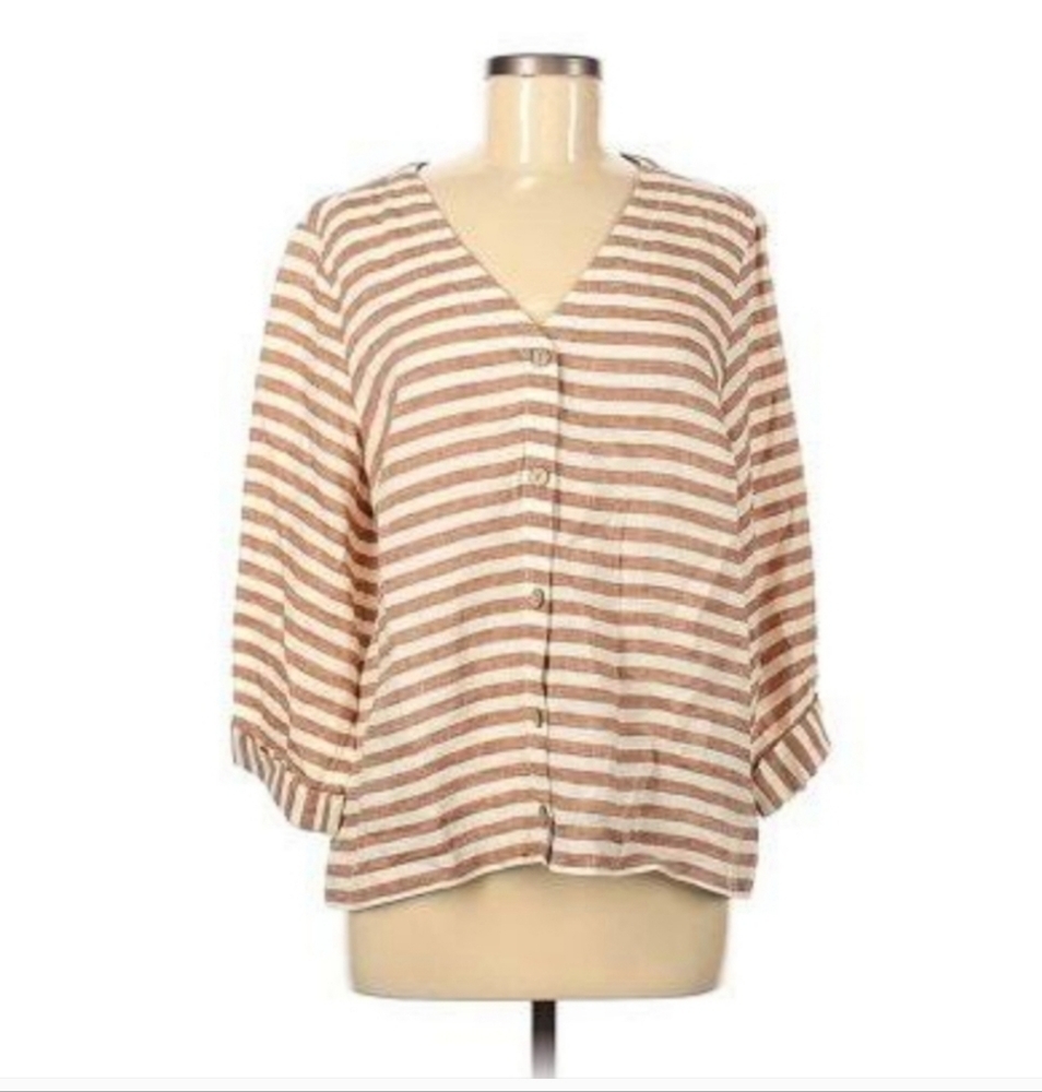 Rachel Zoe Stripped Linen Blouse Medium
